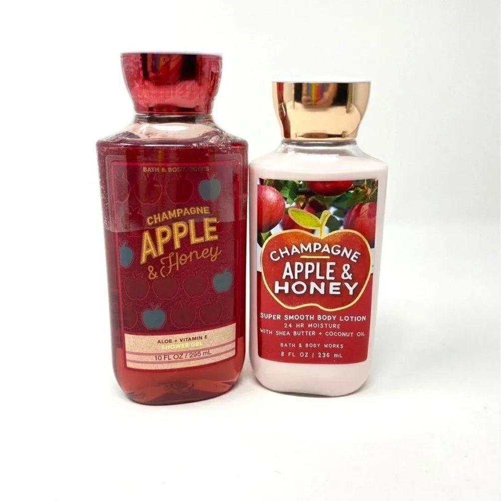 Bath & Body Works Champagne Apple Honey Body Lotion 8 oz/ Shower Gel 10 oz